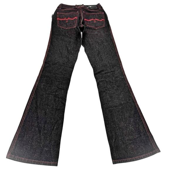 Sergio Valente Black Wide Leg Denim jeans Red Contrast Stitching Size 25 - Picture 3 of 7